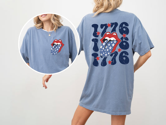 1776 America, Rock and Roll, Tongue, Patriotic, USA, Independence Day, Fourth of July Tshirt Comfort Colors T-Shirt