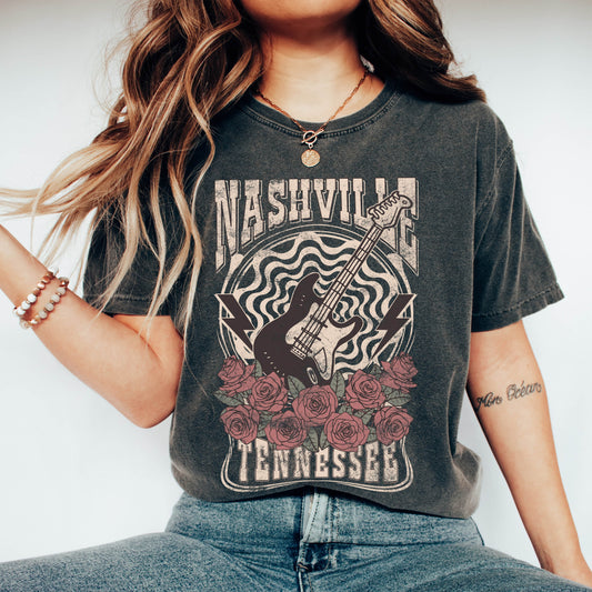 Nashville Tennessee Roses Music Lover Comfort Colors Tshirt