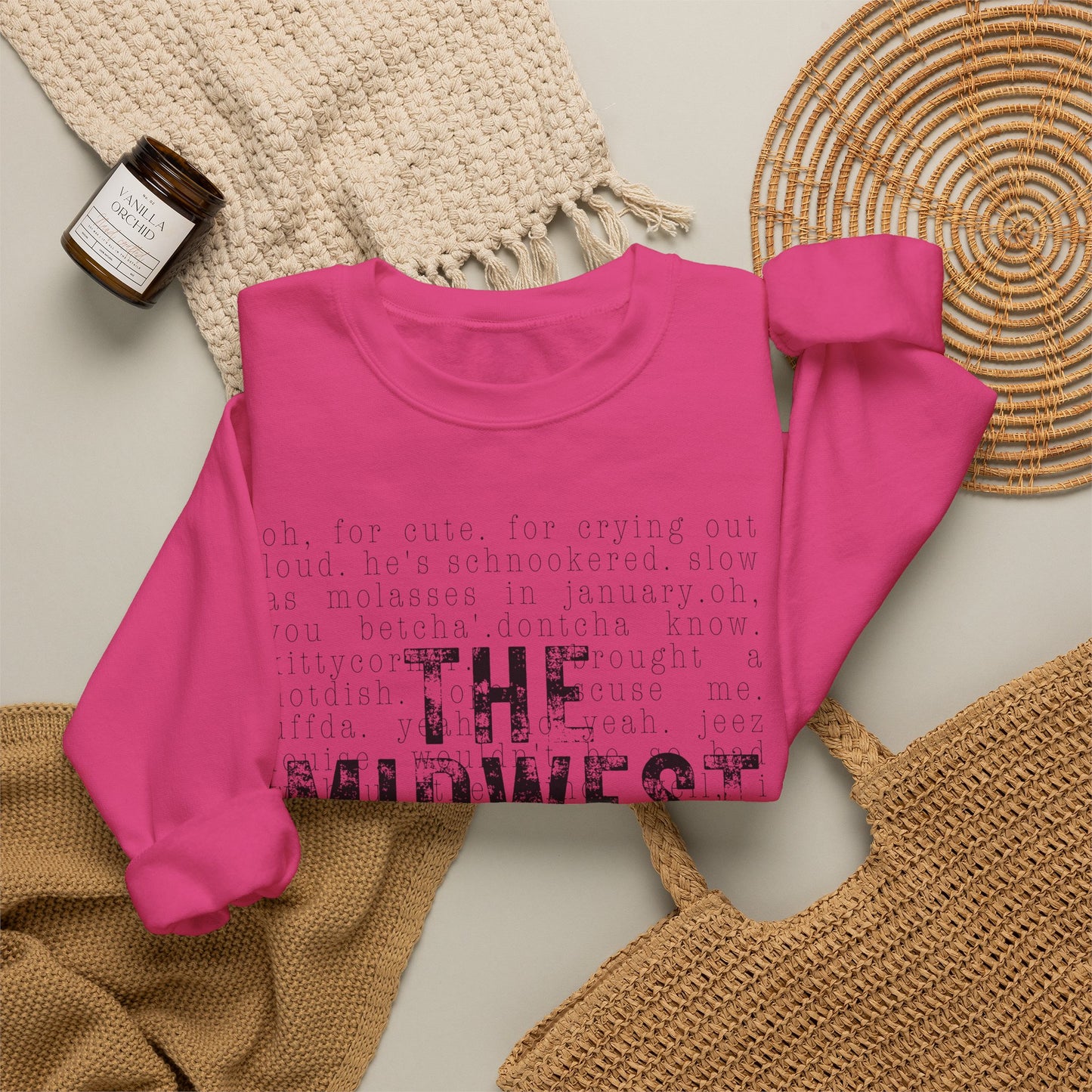Midwest Crewneck Sweatshirt — "The Midwest" with Funny Midwestern Sayings (Uffda)