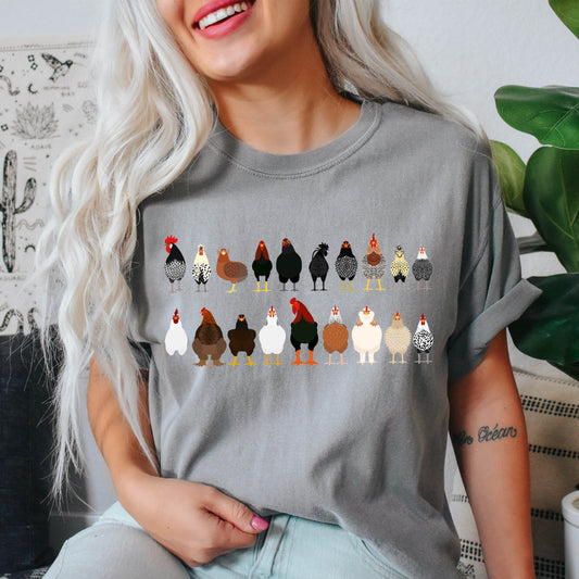 Chicken Lovers Comfort Color Tees, Farm Animal Shirts, Illustration, Breeds, Pet Comfort Colors T-Shirt