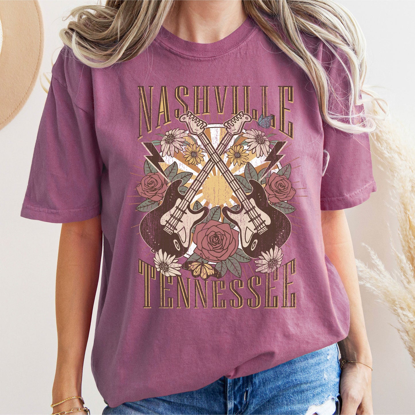 Nashville Tennessee Double Guitar Comfort Colors Tshirt
