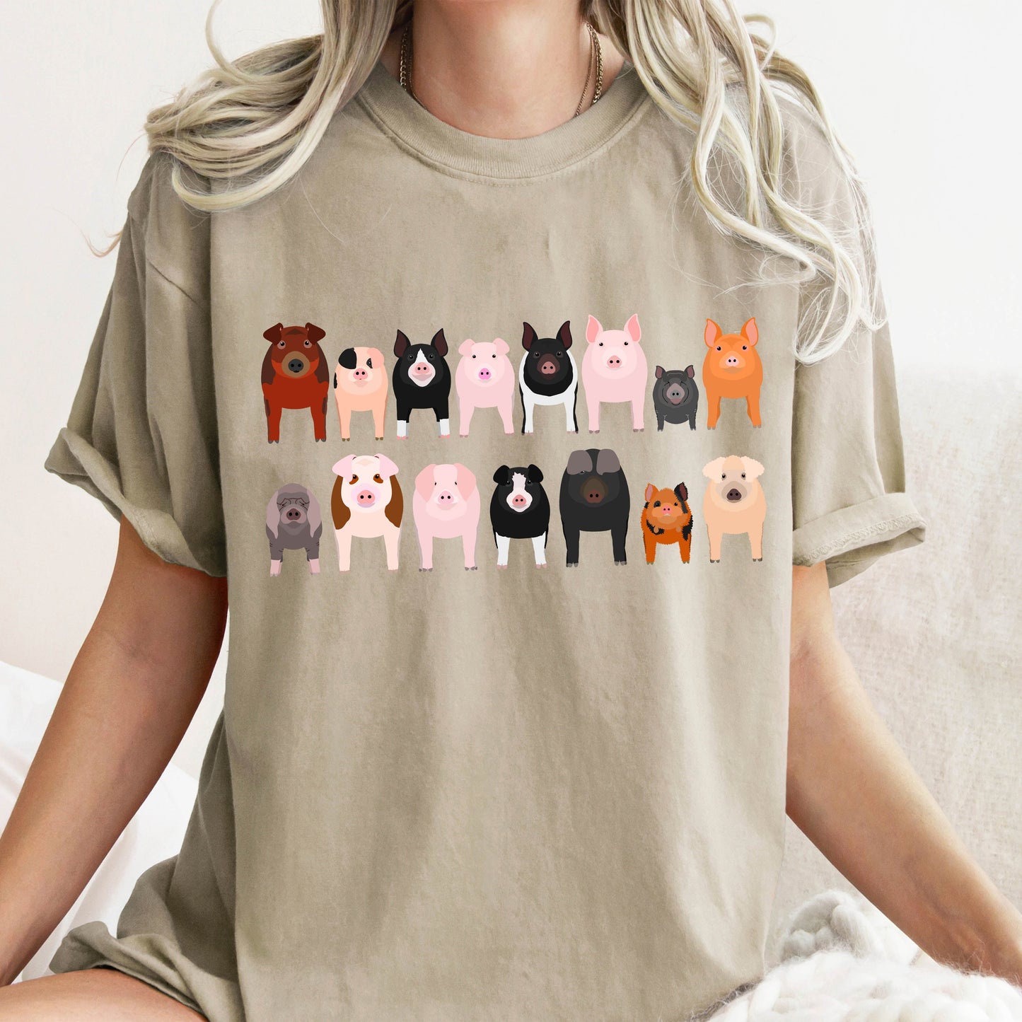 Pig Lovers Comfort Color Tees, Farm Animal Shirts, Illustration, Breeds, Pet Comfort Colors T-Shirt