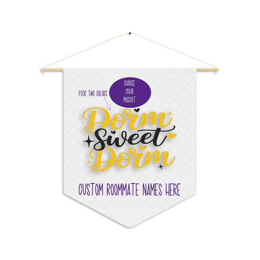 Custom Dorm Sweet Dorm Wall Hanging – Personalized College Room Sign with Mascot, Colors & Roommate Names