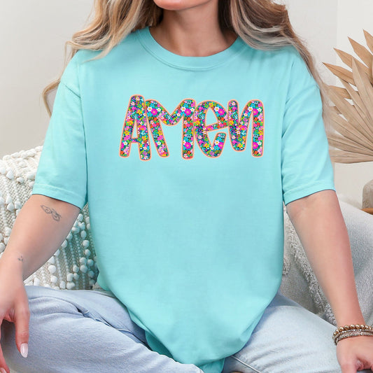 Amen, Christian, Gospel, Faith, Floral, Flowers, Bright, Colorful, Pastels Tshirt Comfort Colors T-Shirt