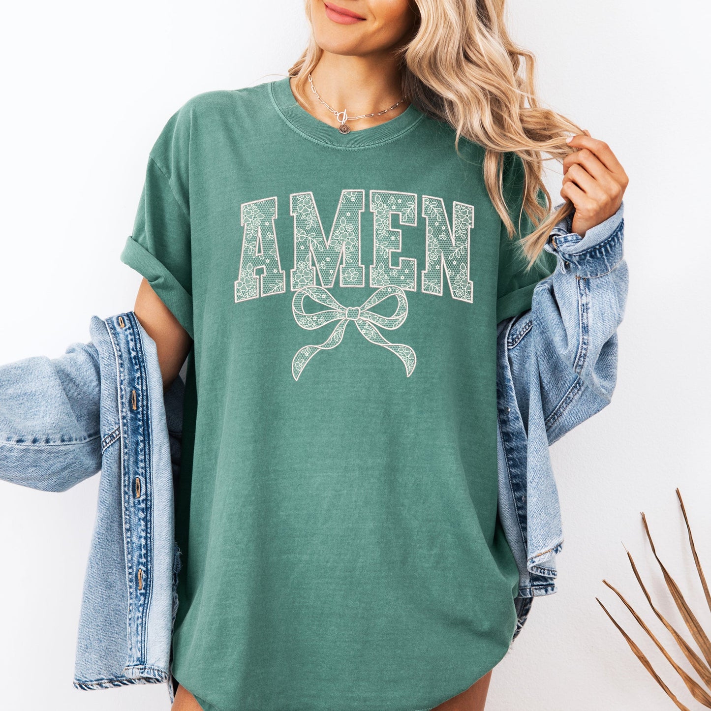 Amen, Lace, Coquette, Ribbon, Bow, Christian, Jesus, Gospel, Faith, Saved Tshirt Comfort Colors T-Shirt