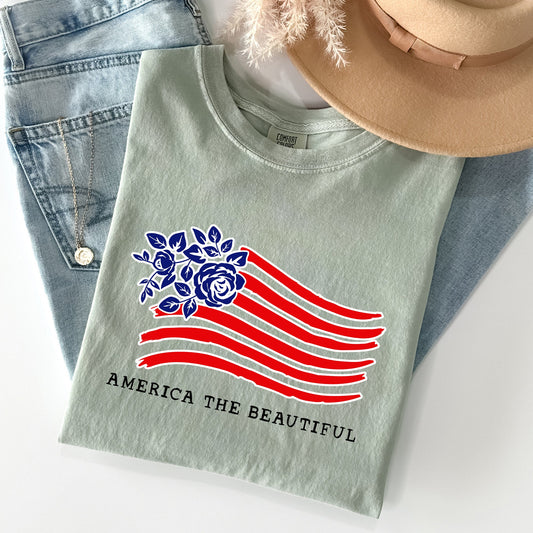 America The Beautiful, Flower Flag, Patriotic Tshirt Comfort Colors T-Shirt