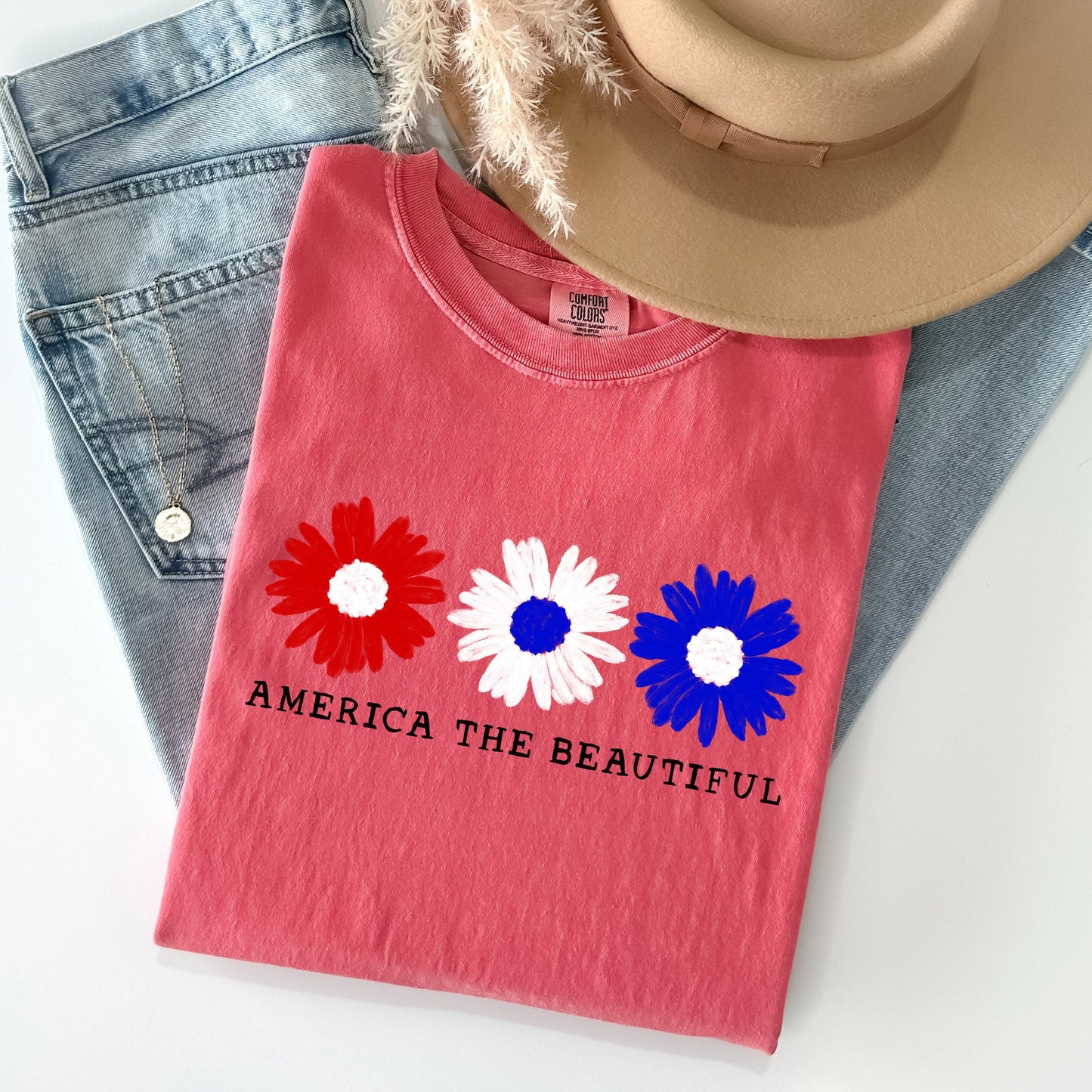 America The Beautiful, Flowers, Red White Blue Tshirt Comfort Colors T-Shirt