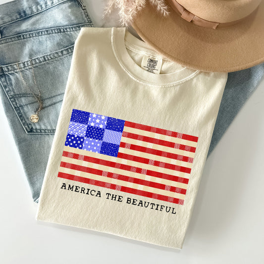 America The Beautiful, Quilt, Flag, 4th of July Tshirt Comfort Colors T-Shirt