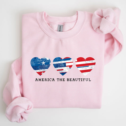 America The Beautiful, Retro Hearts, Patriotic Sweatshirt