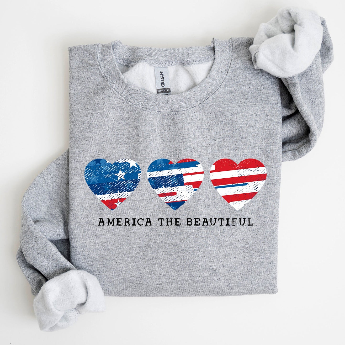 America The Beautiful, Retro Hearts, Patriotic Sweatshirt