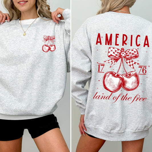 America, Land Of The Free, 1776, Cherries, Patriotic, 4th of July Sweatshirt