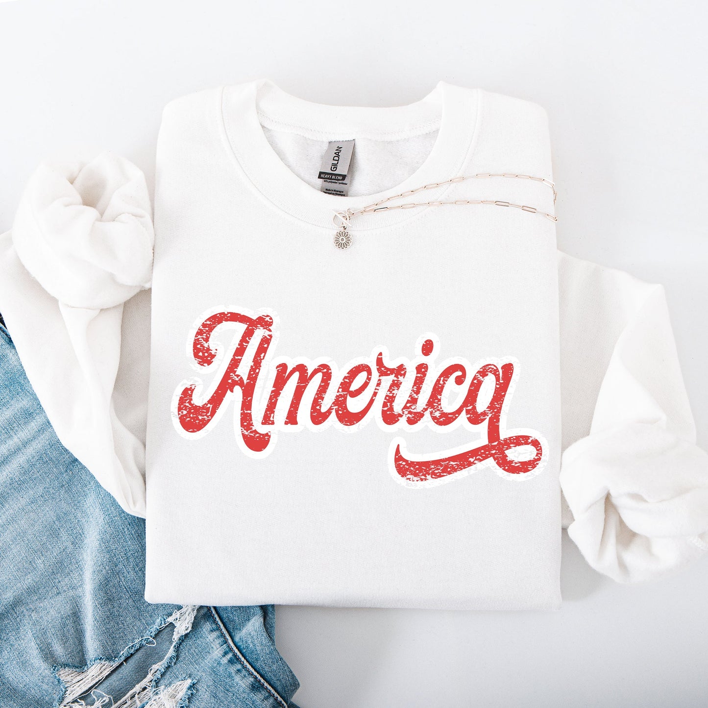 America, Red, White, Varsity, Retro, Patriotic, USA, 4th of July Sweatshirt
