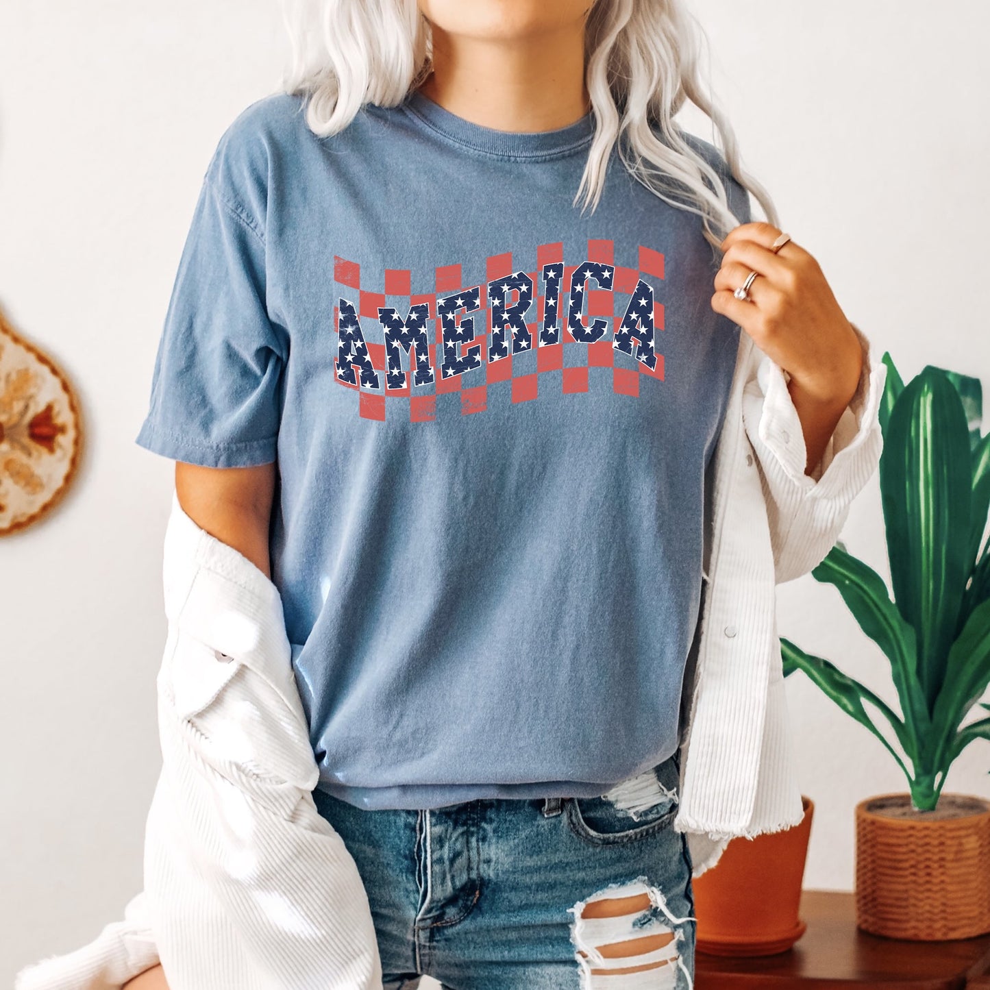 America, Retro, Patriotic, USA, Checkered, Vintage, Tshirt Comfort Colors T-Shirt