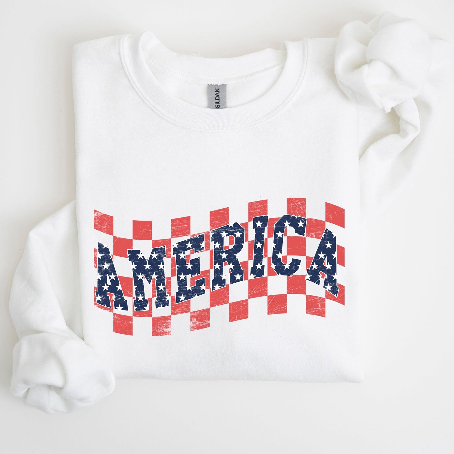 America, Retro, Patriotic USA Checkered,Vintage Sweatshirt