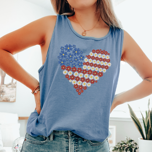 American Flag Heart, Fourth of July, America, Patriotic, USA Comfort Colors Tank Top