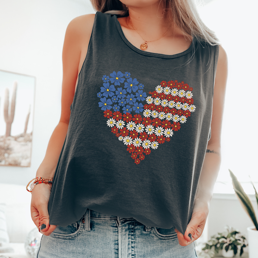 American Flag Heart, Fourth of July, America, Patriotic, USA Comfort Colors Tank Top