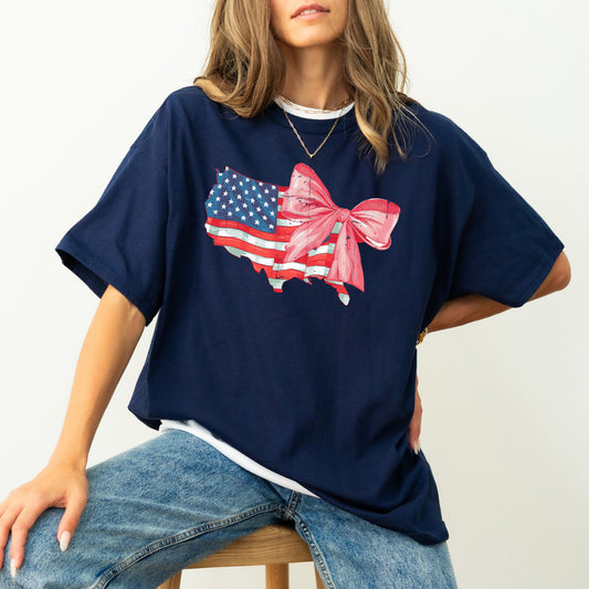 American Flag, Bow, Ribbon, Coquette, USA, Independence, Day, Retro, Vintage, Tshirt Comfort Colors T-Shirt