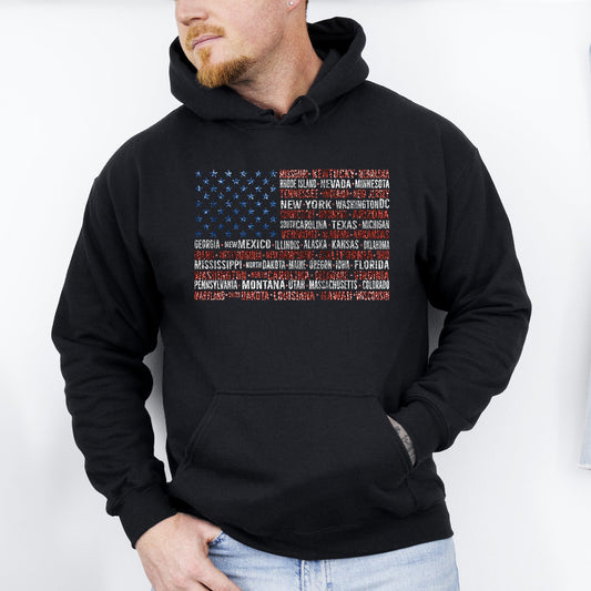 American Flag, States, USA, Patriotic, America, 4th of July Hoodie, Hooded Sweatshirt