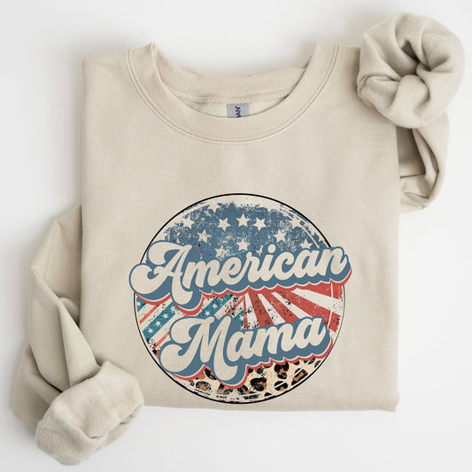 American Mama Leopard Print Patriotic 4th of July Sweatshirt