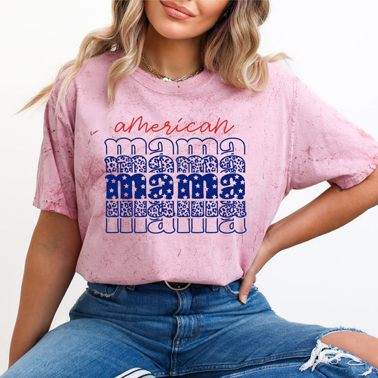 American Mama, Retro, Patriotic, Stars, Leopard, 4th of July, Color Blast Tshirt Comfort Colors T-Shirt