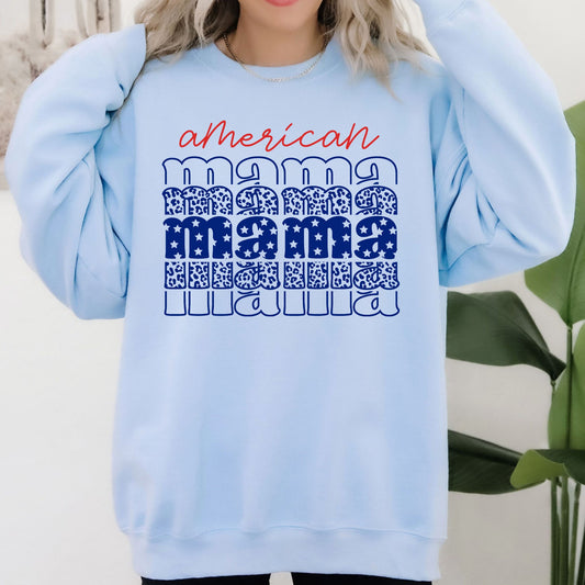 American Mama, Retro, Patriotic, Stars, Leopard, 4th of July Sweatshirt