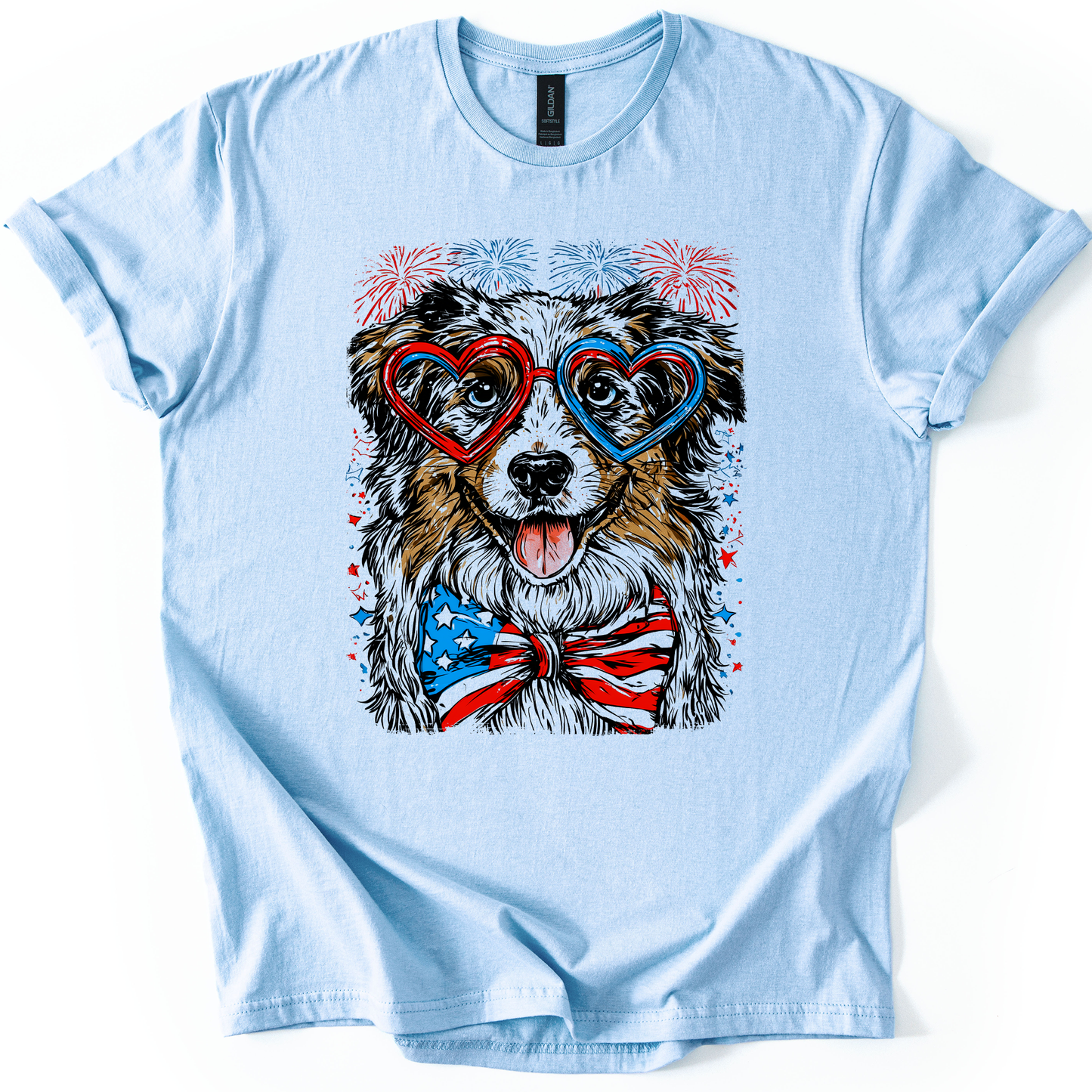 Australian Shepherd Patriotic Dog, USA, America, Pet Lover, 4th of July, Soft Style T-Shirt
