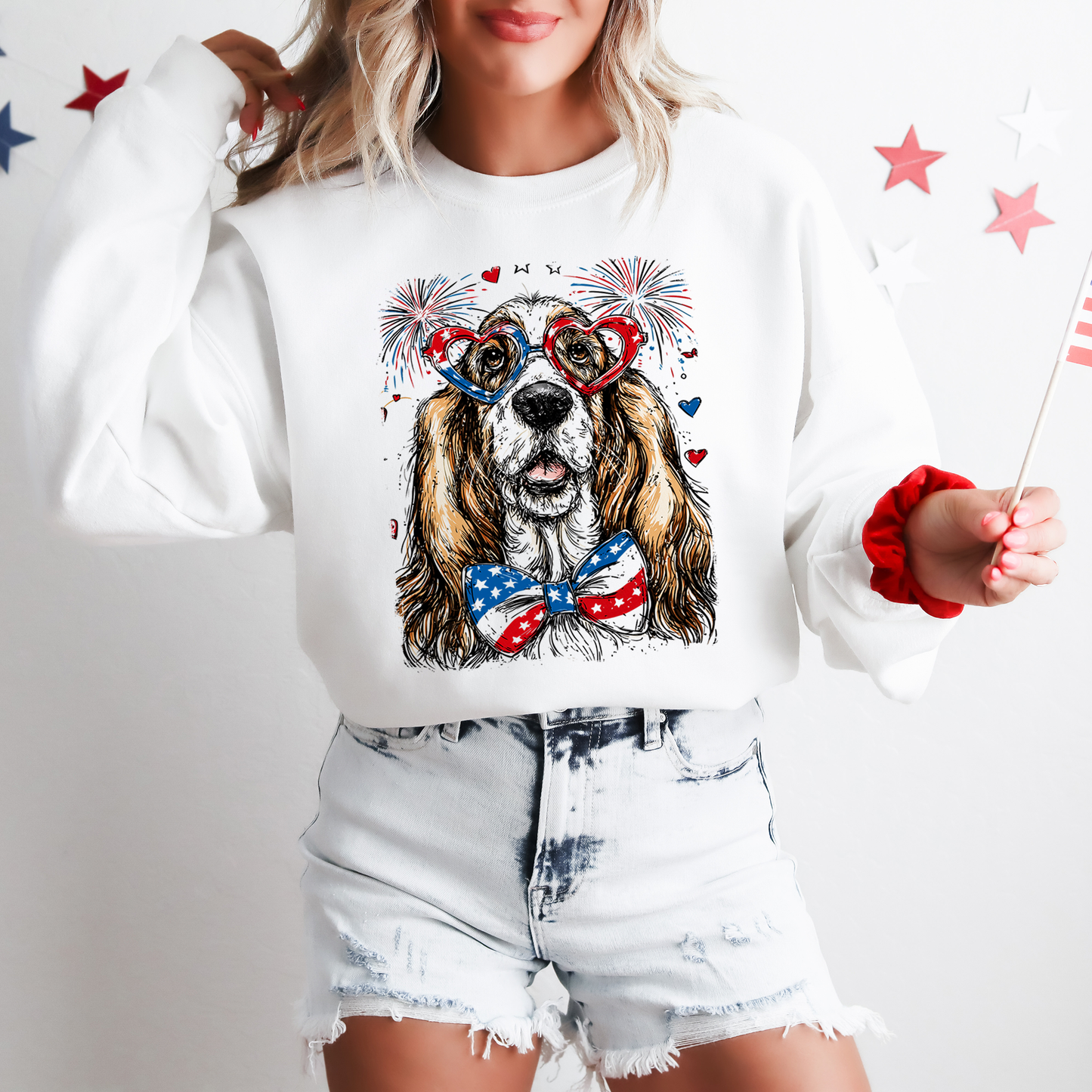 Basset Hound Patriotic Dog, USA, America, Pet Lover, 4th of July Sweatshirt