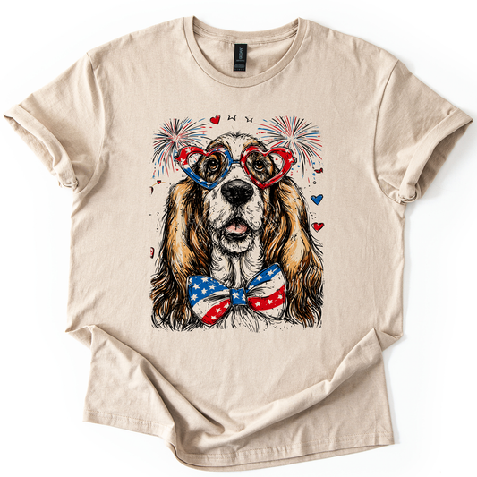 Basset Hound Patriotic Dog, USA, America, Pet Lover, 4th of July, Soft Style T-Shirt