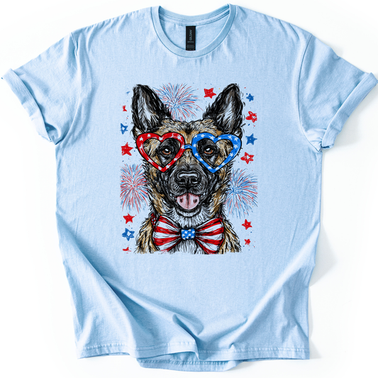 Belgian Malinois Patriotic Dog, USA, America, Pet Lover, 4th of July, Soft Style T-Shirt
