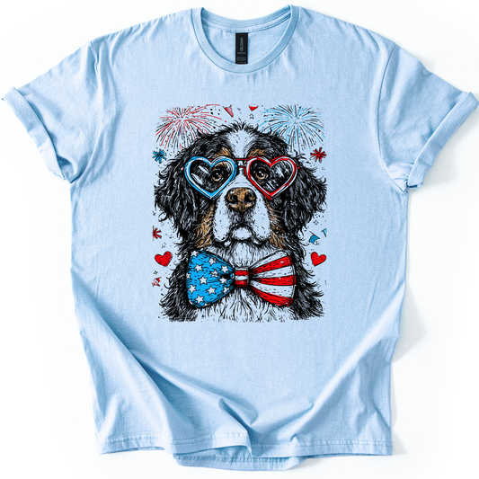 Bernese Mountain Patriotic Dog, USA, America, Pet Lover, 4th of July, Soft Style T-Shirt