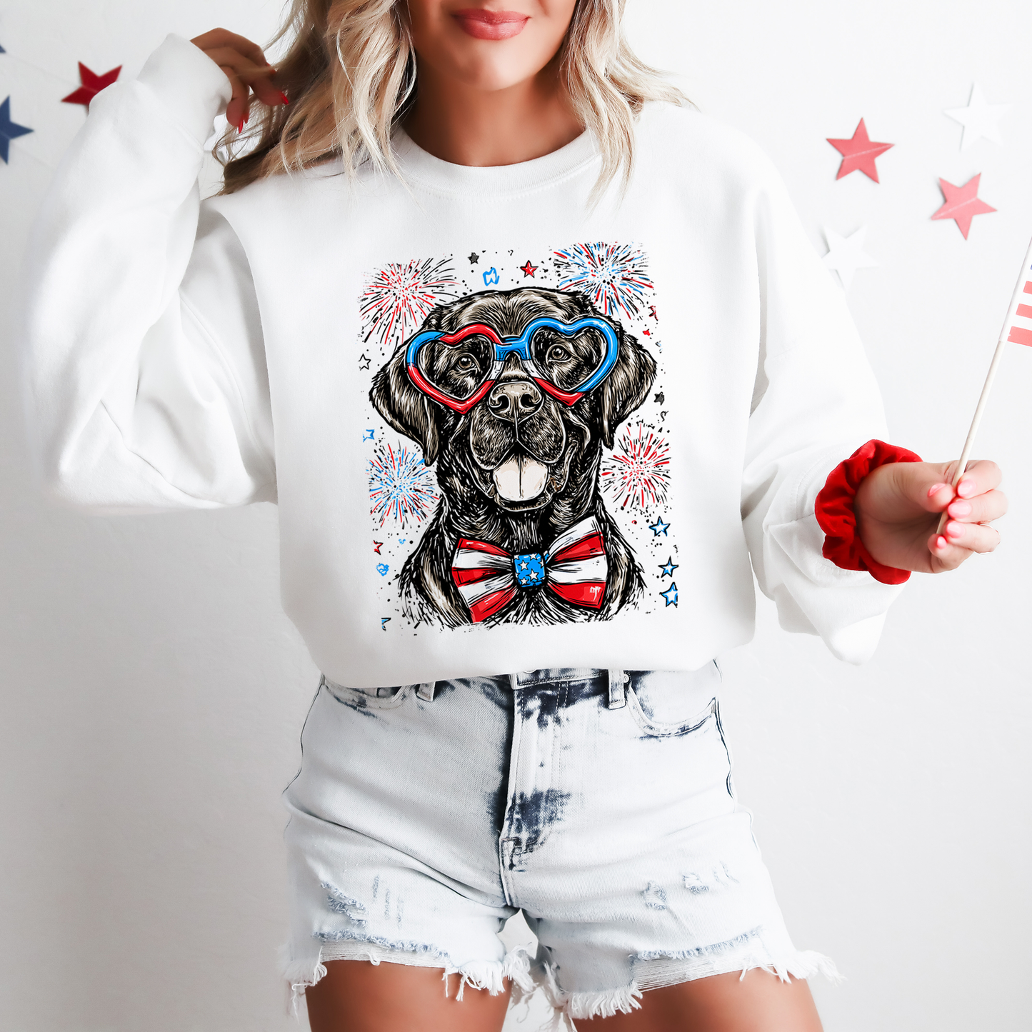 Black Labrador, Lab Patriotic Dog, USA, America, Pet Lover, 4th of July Sweatshirt