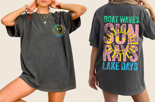 Boat Waves, Sun Rays, Lake Days, Lake Life, Summer, Boating, Lake Hair, Retro, Front and Back, Tshirt Comfort Colors T-Shirt
