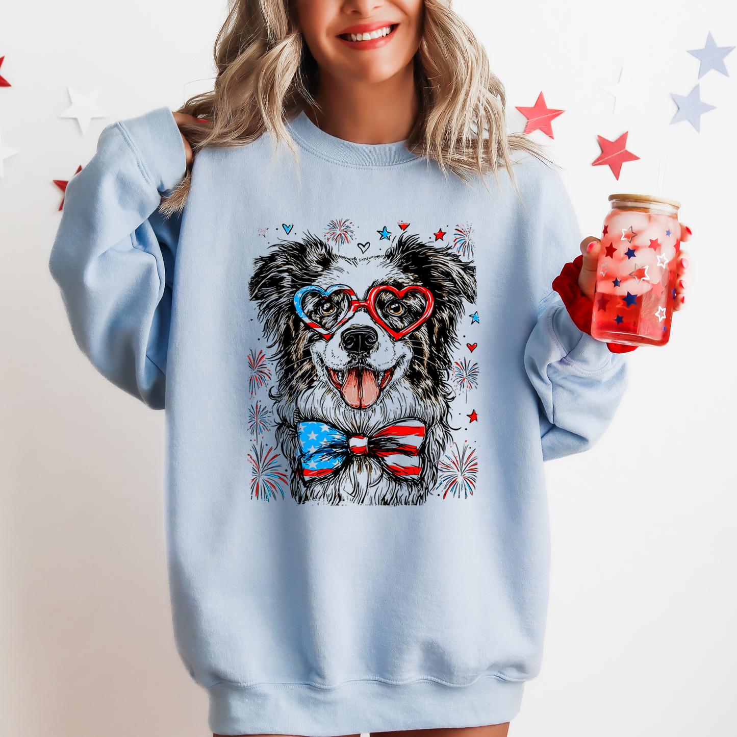Border Collie Patriotic Dog, USA, America, Pet Lover, 4th of July Sweatshirt