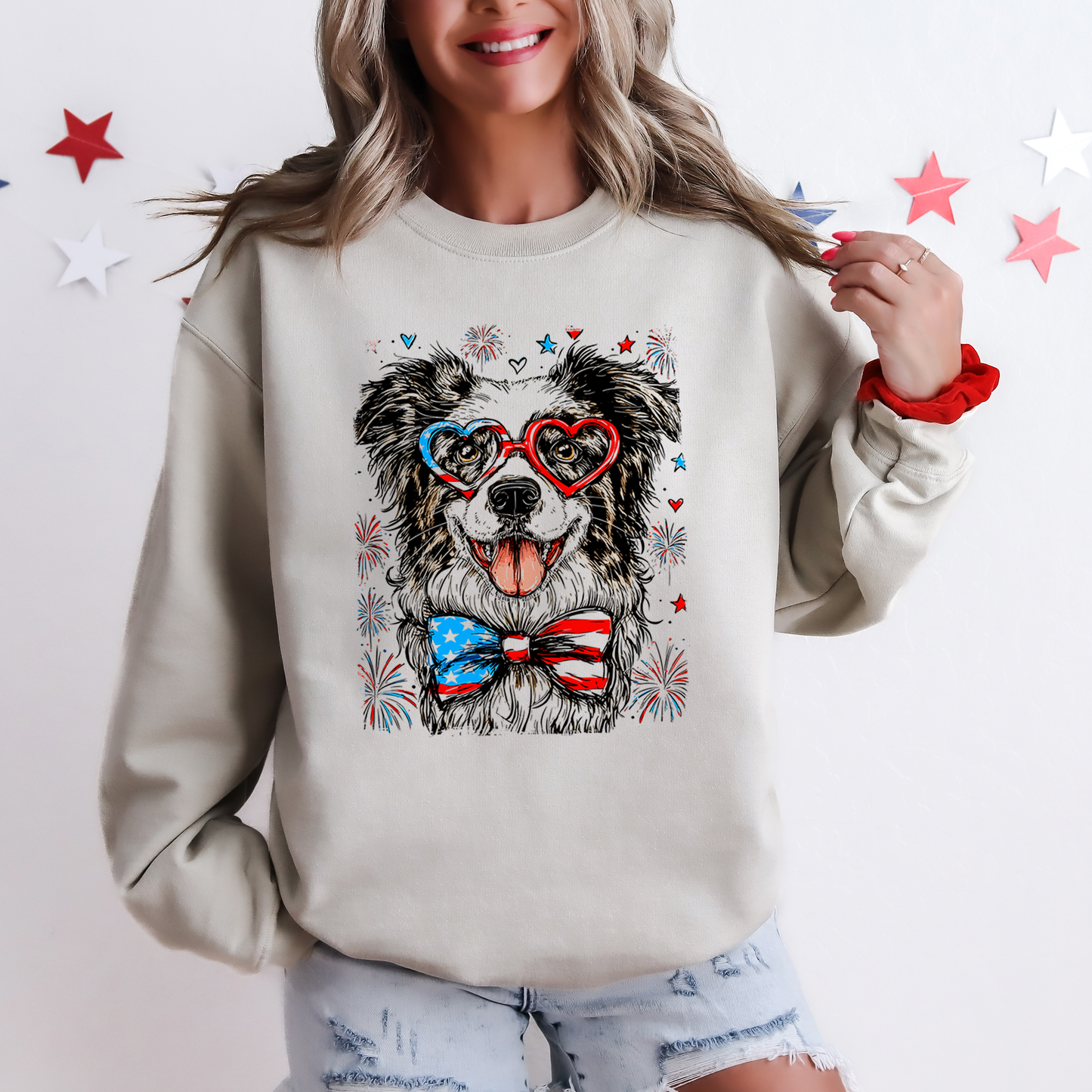 Border Collie Patriotic Dog, USA, America, Pet Lover, 4th of July Sweatshirt