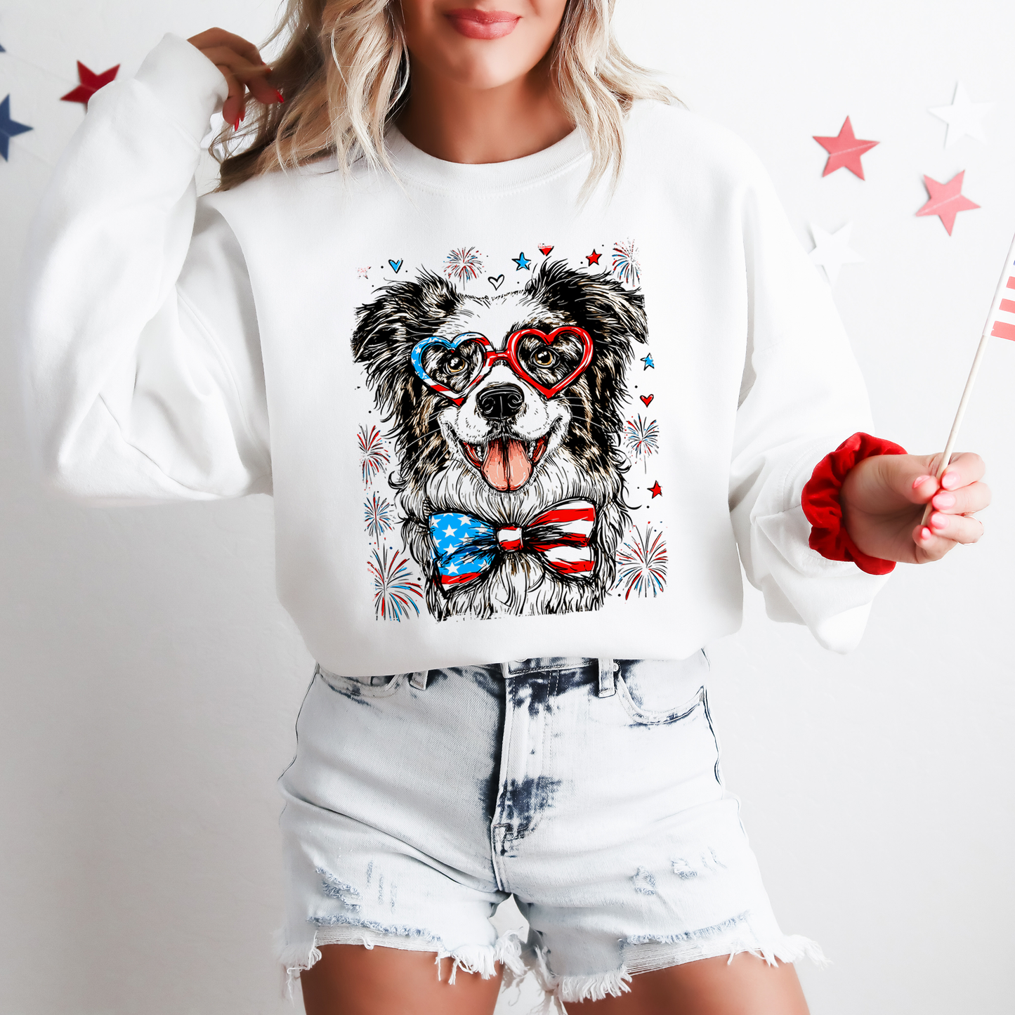 Border Collie Patriotic Dog, USA, America, Pet Lover, 4th of July Sweatshirt