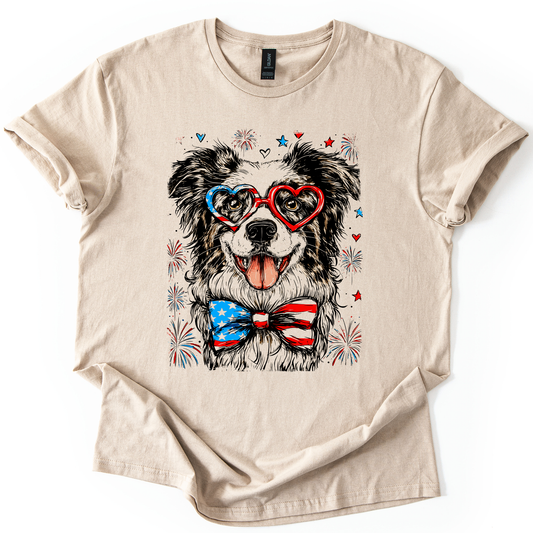 Border Collie Patriotic Dog, USA, America, Pet Lover, 4th of July, Soft Style T-Shirt
