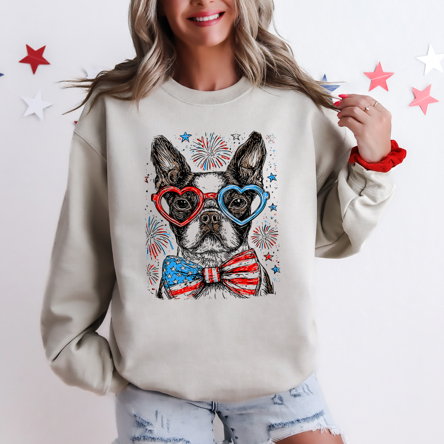 Boston Terrier Patriotic Dog, USA, America, Pet Lover, 4th of July Sweatshirt