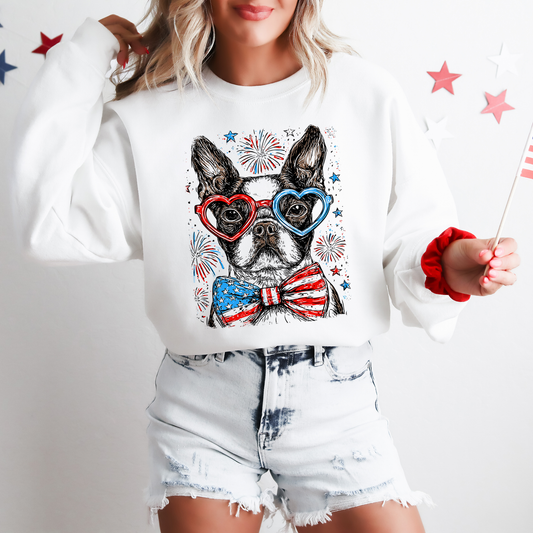 Boston Terrier Patriotic Dog, USA, America, Pet Lover, 4th of July Sweatshirt