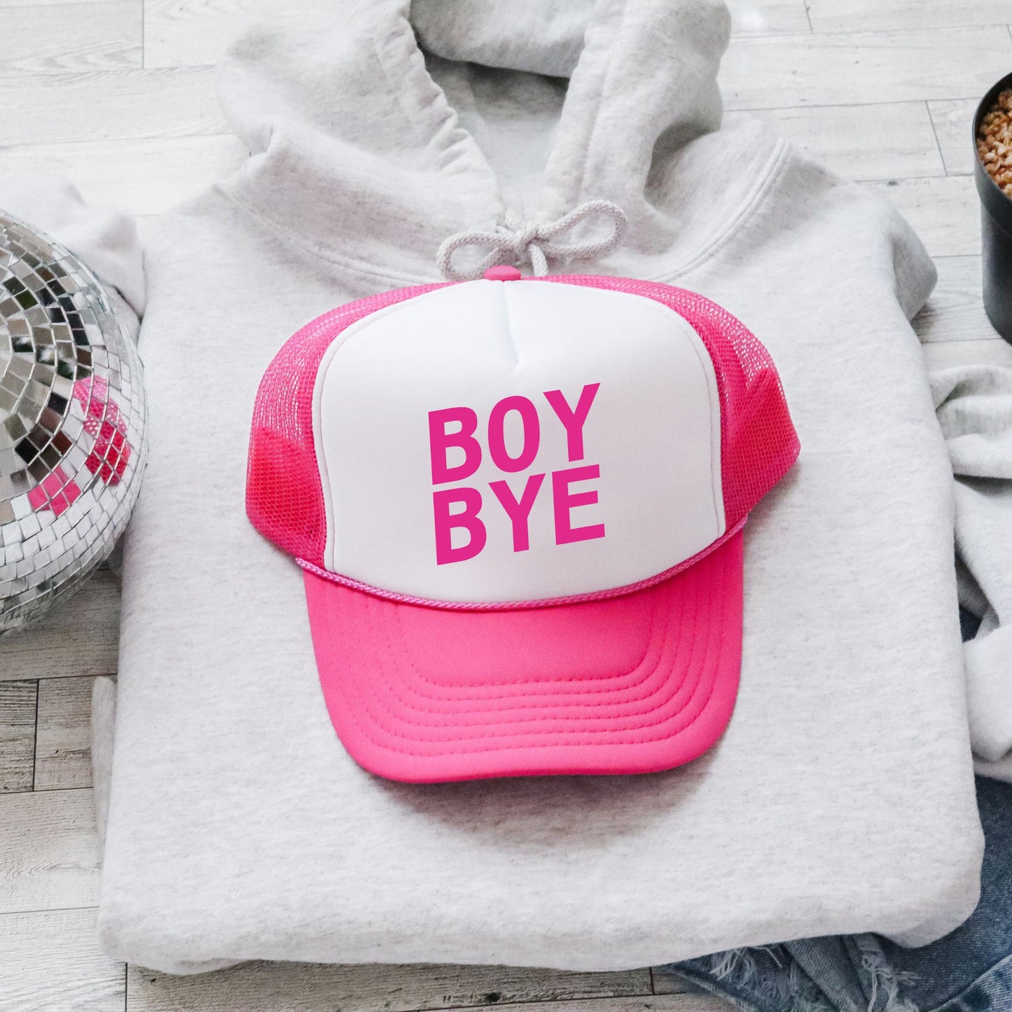 Boy Bye, Sassy, Funny, Bright Pink Snapback Trucker Hat
