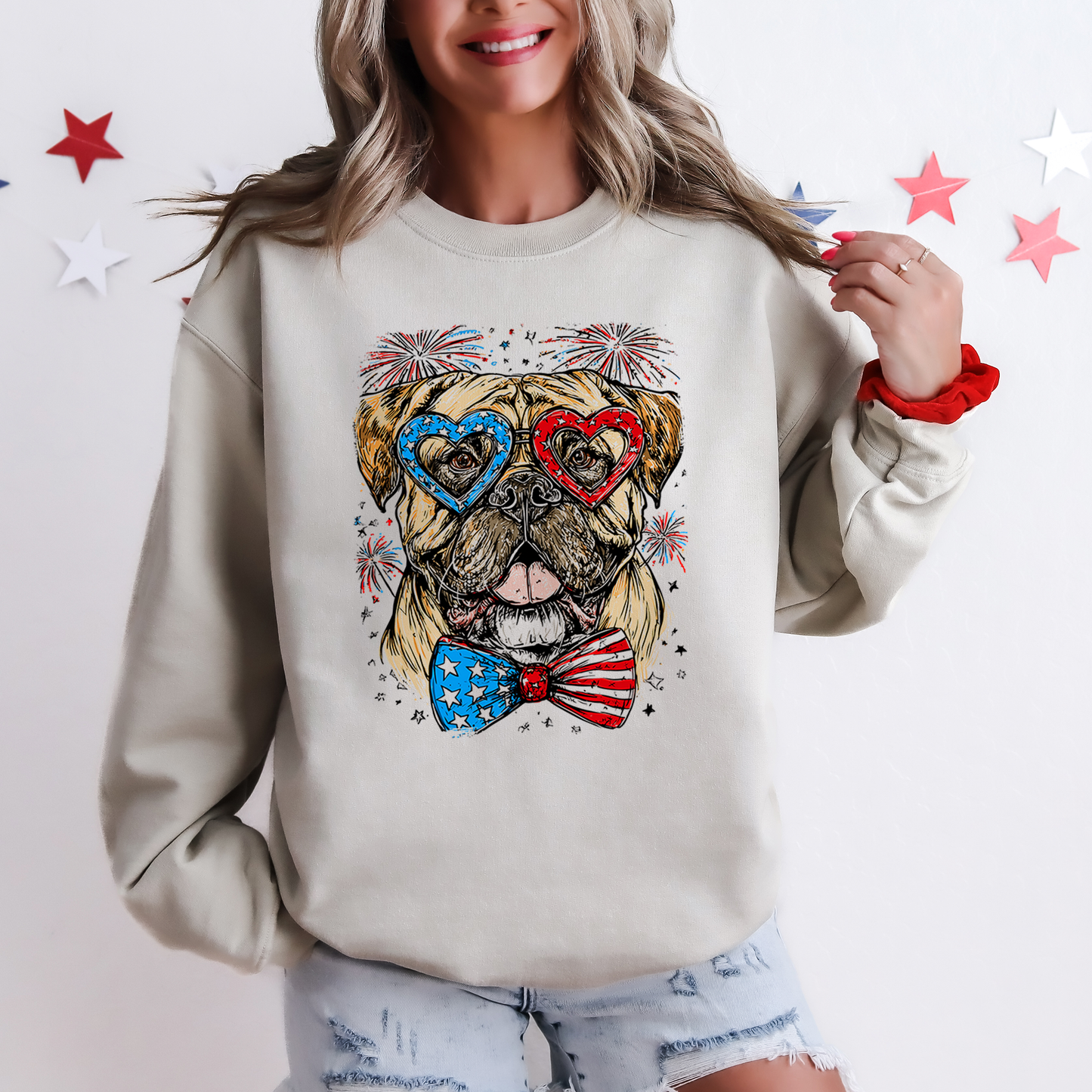 Bull Mastiff Patriotic Dog, USA, America, Pet Lover, 4th of July Sweatshirt