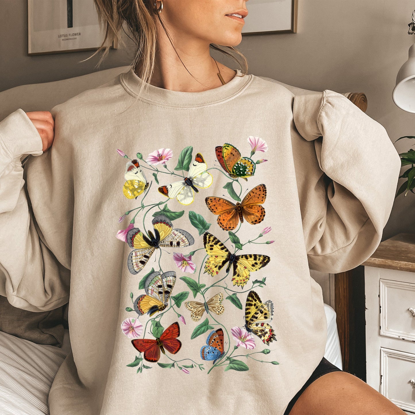 Butterfly Garden, Vibrant Floral and Butterfly Print Sweatshirt
