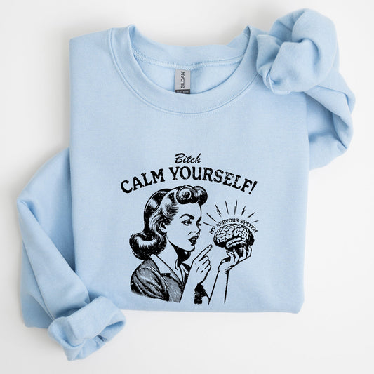 Calm Yourself, Stress, Retro, Vintage, Meme, Aesthetic, Funny Sweatshirt