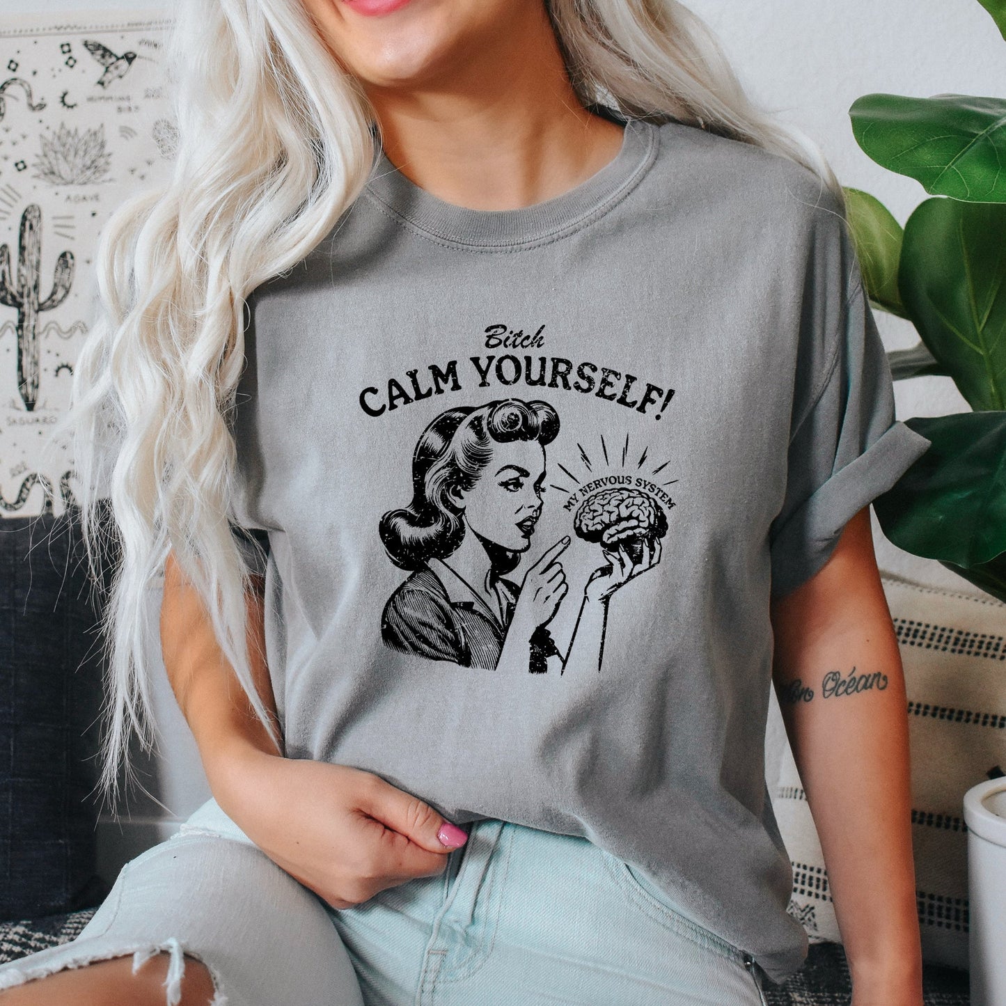 Calm Yourself, Stress, Retro, Vintage, Meme, Aesthetic, Funny, Comfort Colors Tshirt