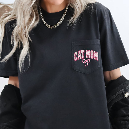 Cat Mom, Coquette, Pocket, Ribbons, Bows Pocket Tee Comfort Colors T-Shirt