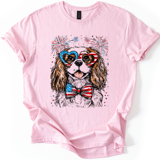 Cavalier King Charles Spaniel Patriotic Dog, USA, America, Pet Lover, 4th of July, Soft Style T-Shirt