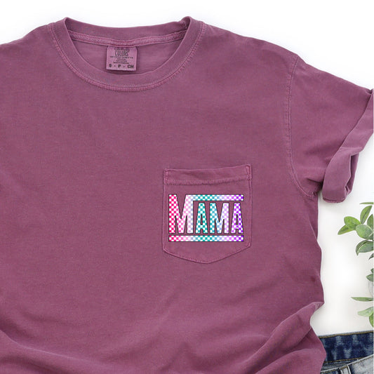 Checkered Mama, Colorful, Retro, Pocket Tee Comfort Colors T-Shirt