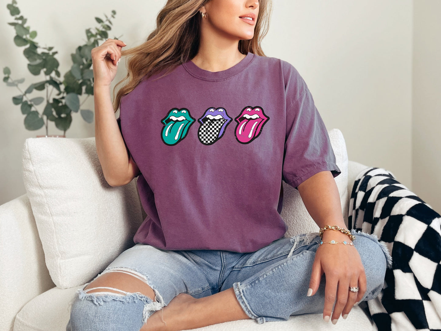 Checkered Rock Tongues, Retro Lips, Concert Tee, Classic Rock, Tshirt Comfort Colors T-Shirt