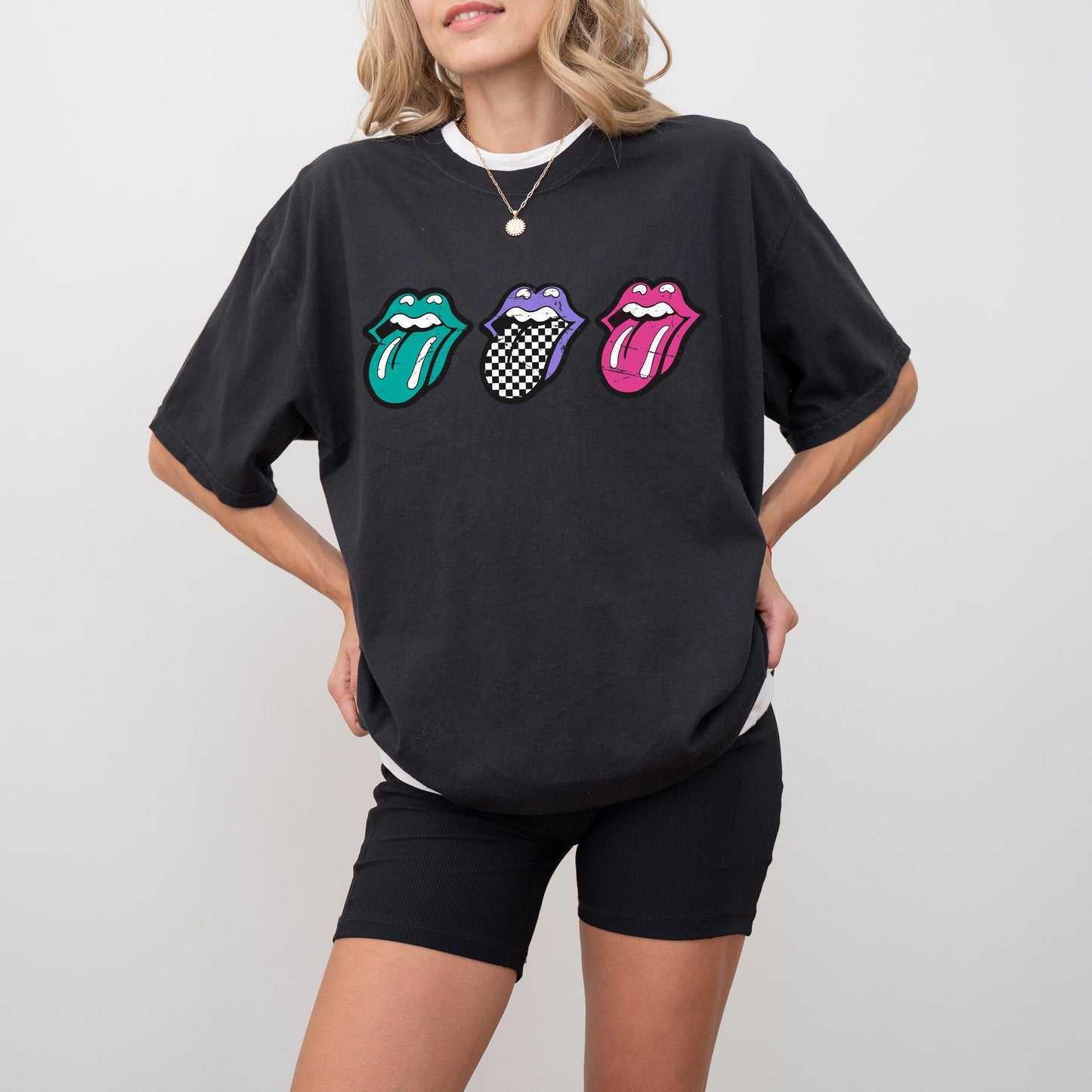 Checkered Rock Tongues, Retro Lips, Concert Tee, Classic Rock, Tshirt Comfort Colors T-Shirt