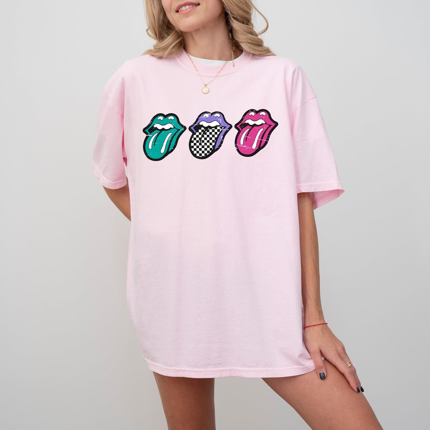 Checkered Rock Tongues, Retro Lips, Concert Tee, Classic Rock, Tshirt Comfort Colors T-Shirt