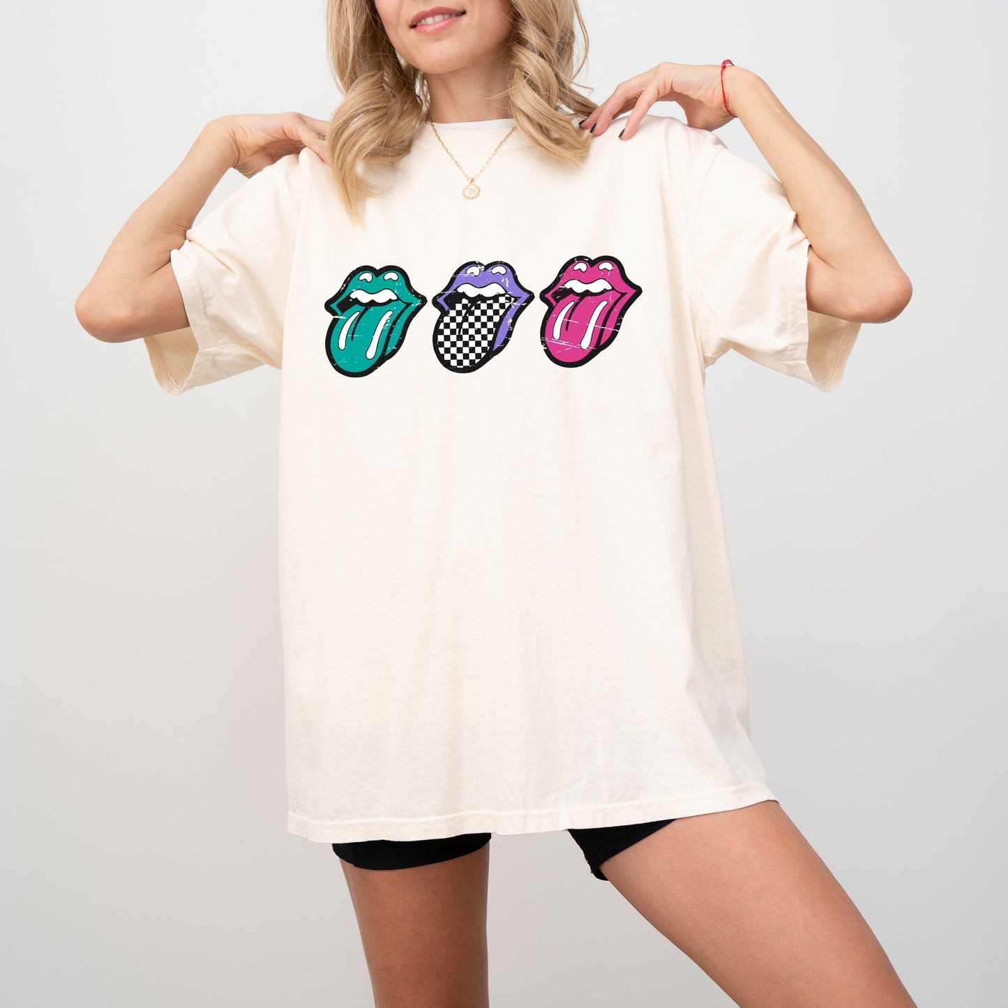 Checkered Rock Tongues, Retro Lips, Concert Tee, Classic Rock, Tshirt Comfort Colors T-Shirt